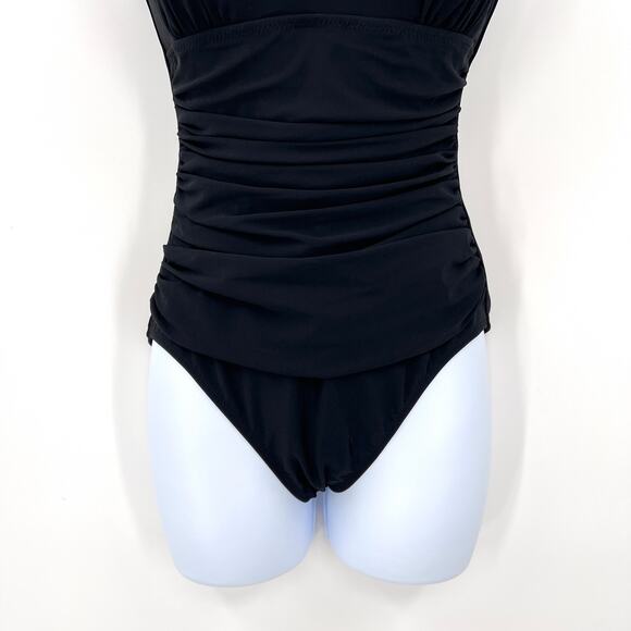 PROFILE BY GOTTEX One Piece Swimsuit Womens 8 Black Square Neck Ruched New - Picture 4 of 15